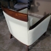 White Leather Office Reception Armchair w/ Brown Frame